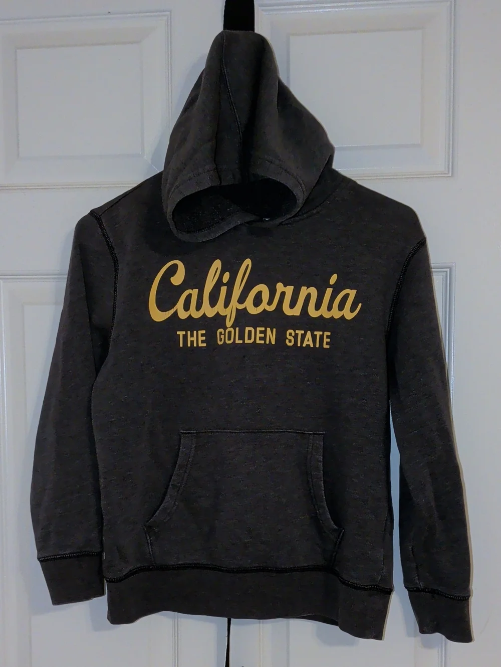 Old Navy Men's Charcoal Crewneck Hoodie with Gold 'California' Script